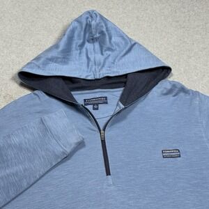 Fish Hippie Hooded Quarter Zip Pullover Men's L Blue Cotton Modal Lightweight